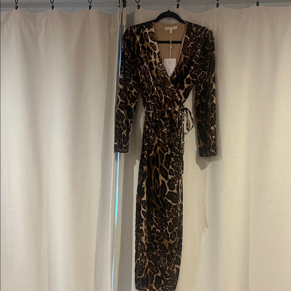 WAYF Animal Print Wrap Dress Size Small NWT